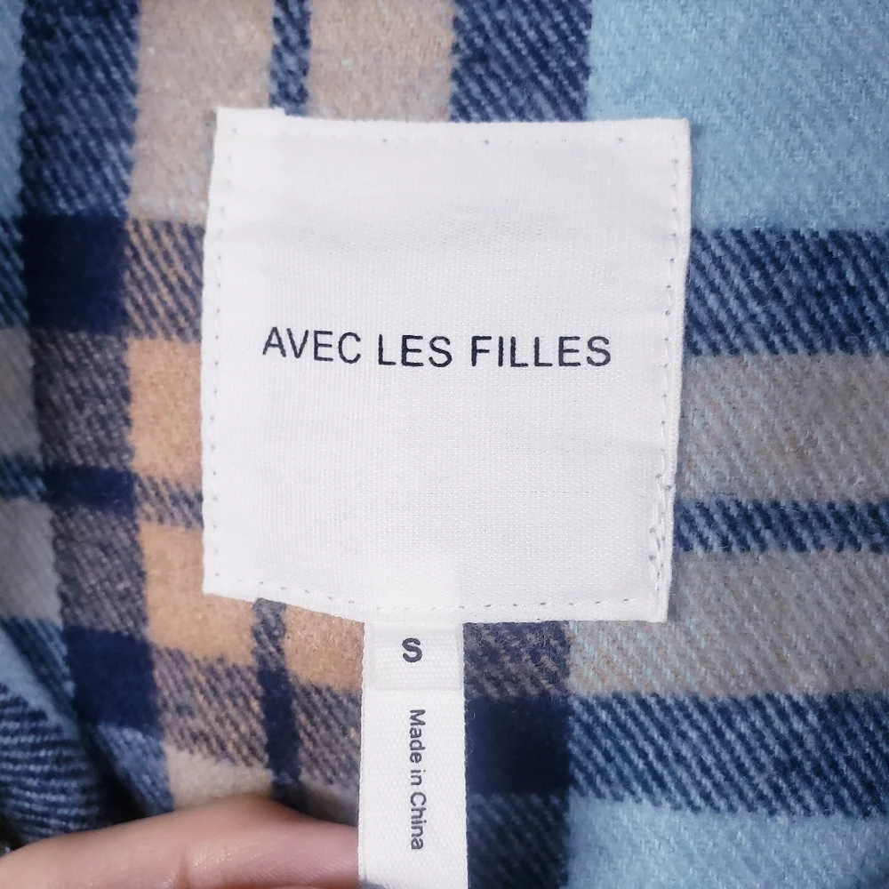AVEC LES FILLES Oversized Plaid Button Front‎ Fleece Shacket Blue Women's  Small